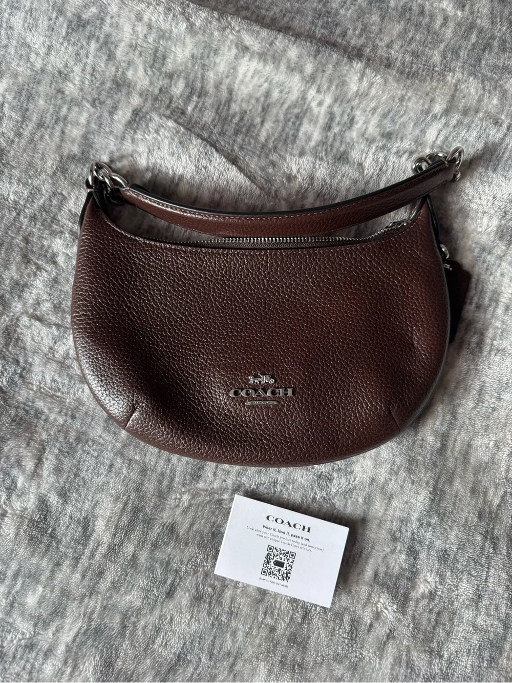 Coach Payton Mini Pebbled Leather Brown Hobo Shoulder Bag